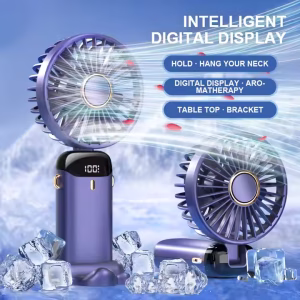 Foldable Hanging Neck Mini Cooling Fan - Navy Blue